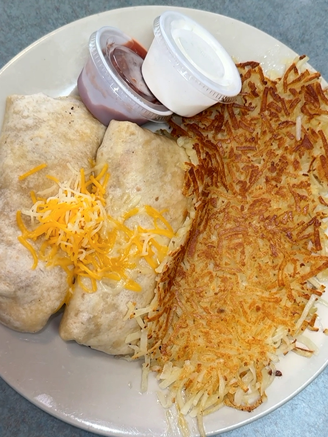 Breakfast burritos and hash browns at Golden Bear Restaurant in Largo, Florida