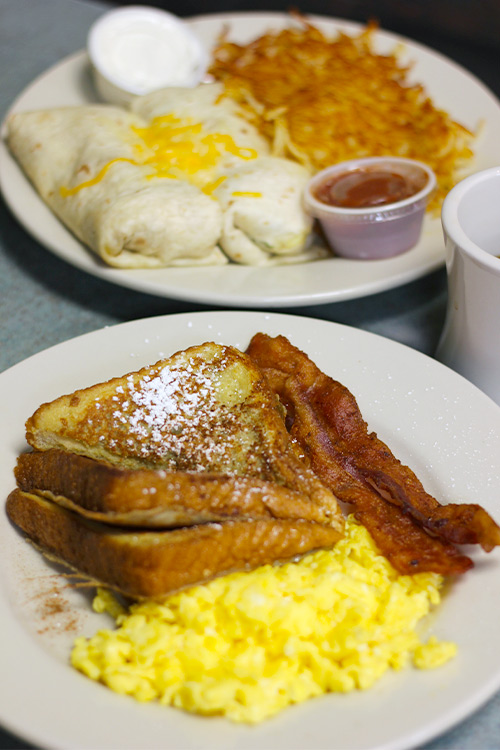 French toast and breakfast burritos at Golden Bear Restaurant in Largo, Florida